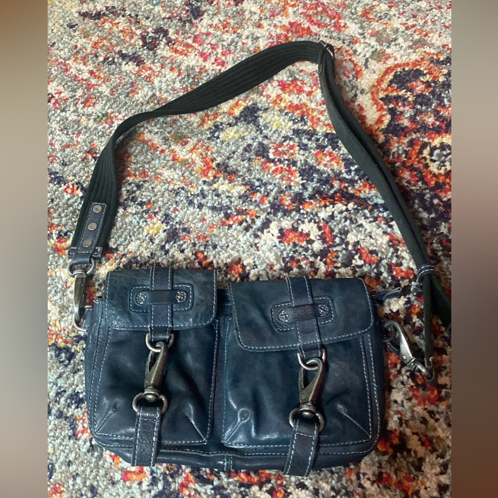 Navy Leather Women’s Crossbody Satchel Bag